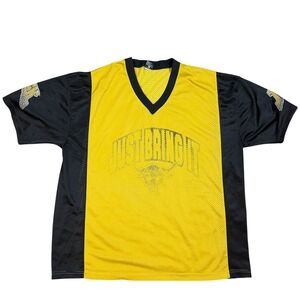 WWE WWF 90s The Rock Wrestling Yellow and Black 'Just Bring It' Jersey Y2K